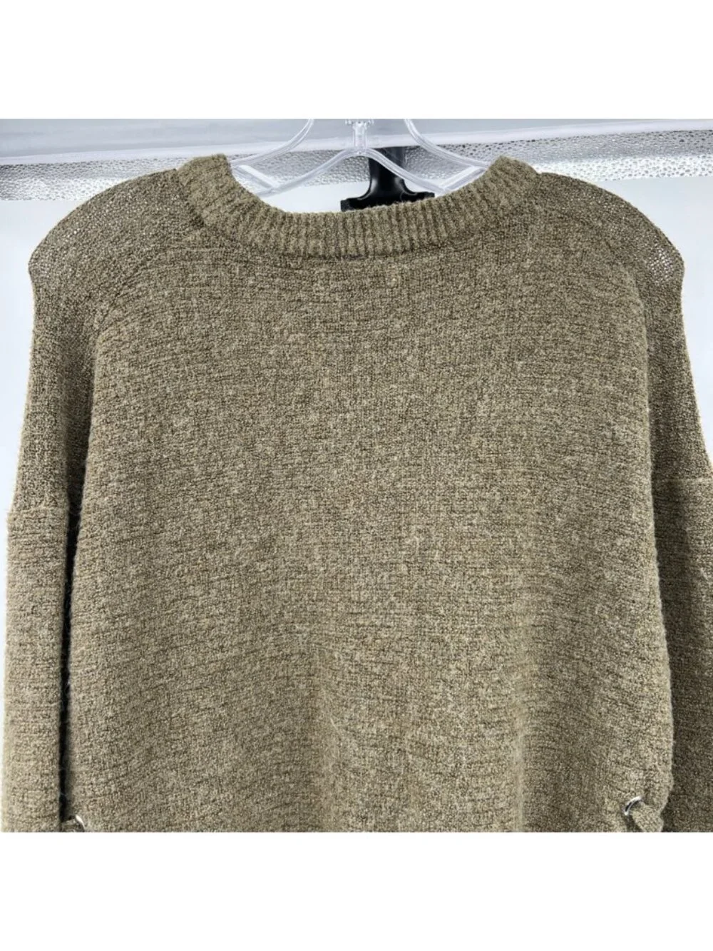 SO Womens Cropped Knit Sweater Lace Up Sides Olive Green Size Small